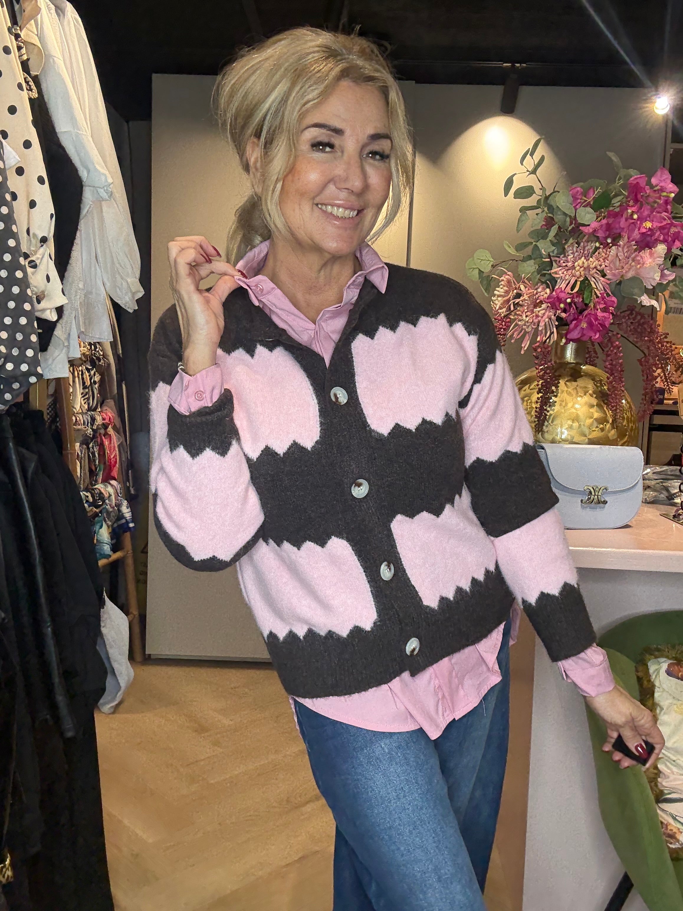 Vest Roos zigzag Rose / Bruin